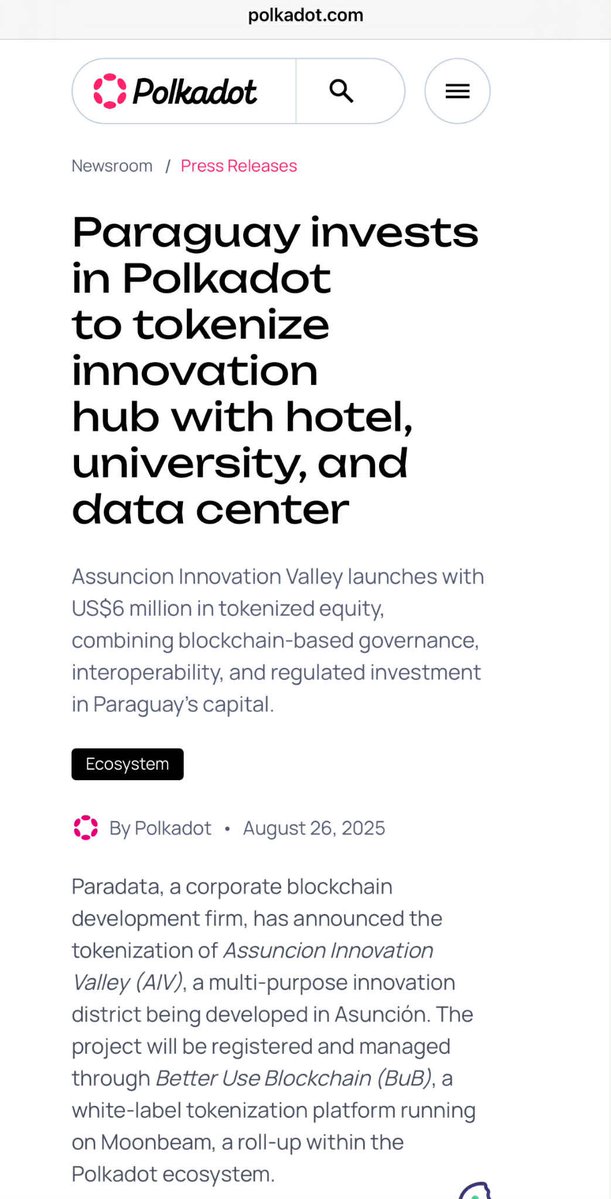Emil Kietzman🐂⭕️ (@emilkietzman) on Twitter photo RWA real estate tokenization on <a href="/MoonbeamNetwork/">Moonbeam Network</a> with Polkadot tech. 👀
Tokenization of Assuncion Innovation Valley (hotel, convention center, university & data center) in Paraguay.
130,000 equity tokens backed by $6M land value.
Holders get voting rights & profit shares via RWA real estate tokenization on <a href="/MoonbeamNetwork/">Moonbeam Network</a> with Polkadot tech. 👀
Tokenization of Assuncion Innovation Valley (hotel, convention center, university & data center) in Paraguay.
130,000 equity tokens backed by $6M land value.
Holders get voting rights & profit shares via