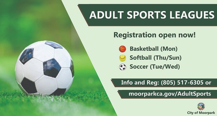 CityofMoorpark's tweet photo. Adult sports leagues are filling up for the fall!  Sign up for basketball, softball, and soccer leagues now at https://t.co/DVt5tZ2iea! https://t.co/i3Y0dZaiXg