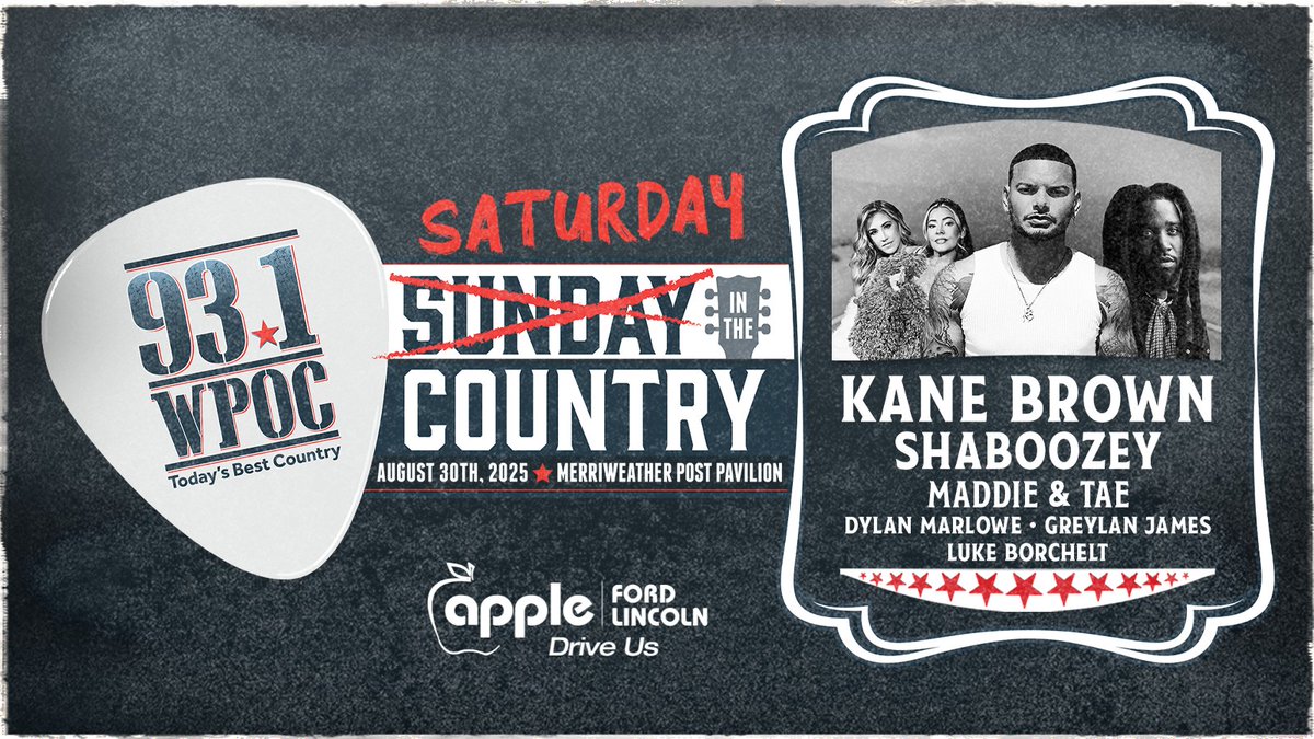 93.1 WPOC (@wpoc) on Twitter photo 🎶 Who’s ready for the biggest country party of the year? Saturday in the Country is back, and we can’t wait to see y’all there! 🤠 #SITC #WPOC
Thank you to our sponsor <a href="/AppleFordLM/">Apple Ford</a> 🎶 Who’s ready for the biggest country party of the year? Saturday in the Country is back, and we can’t wait to see y’all there! 🤠 #SITC #WPOC
Thank you to our sponsor <a href="/AppleFordLM/">Apple Ford</a>