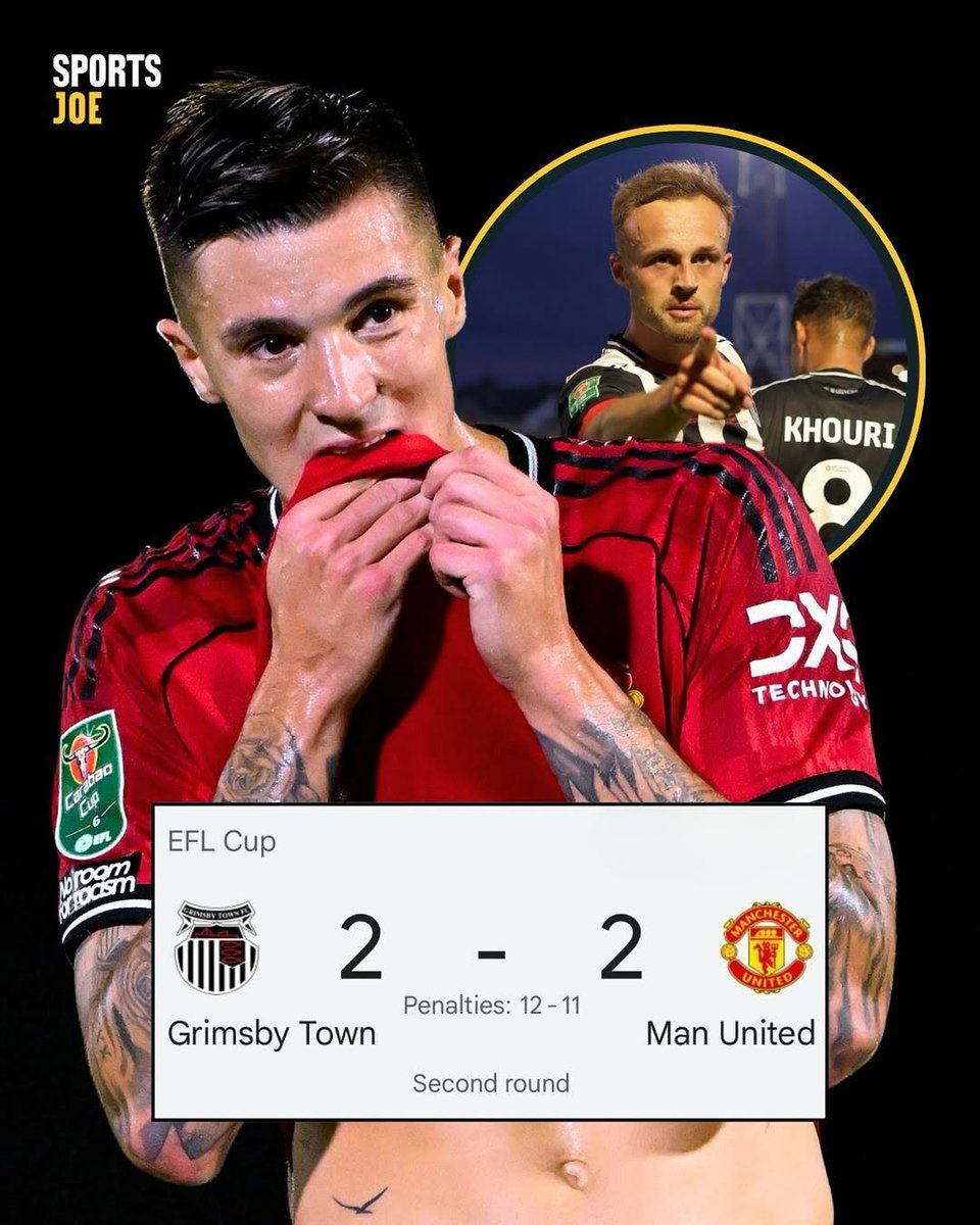 Let’s all laugh at Manchester United 😂

League two side Grimsby Town have knocked a full strength Man United side out of the Carabao Cup after penalties ❌👀