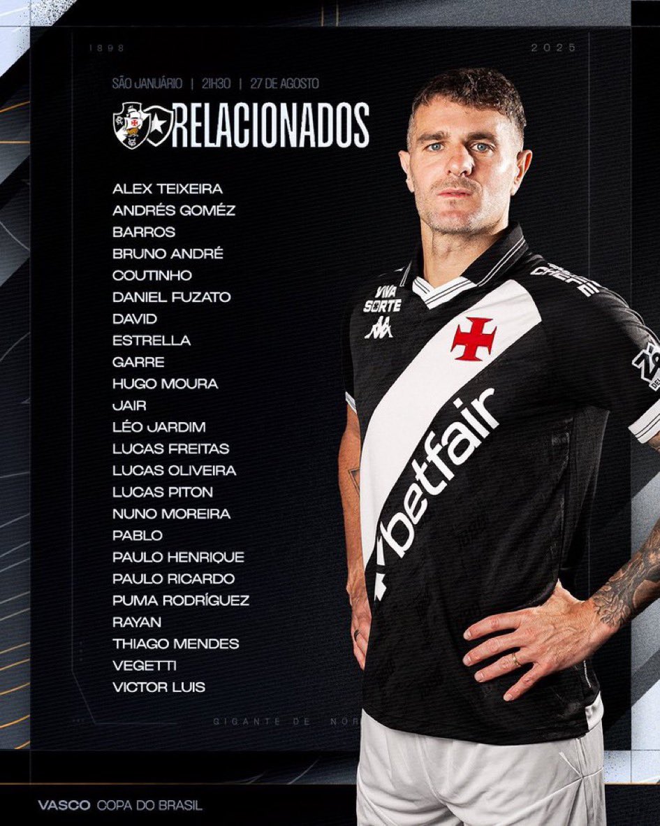 COMO INFORMAMOS 
Sai a relação do Vasco para o jogo. Barros, PH e Vegetti prováveis titulares daqui a pouco contra o Botafogo.