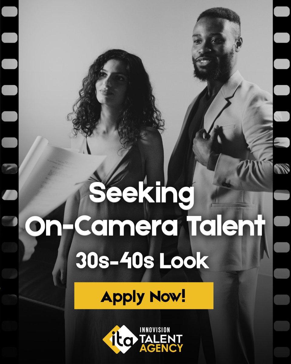 TalentAgencyITA's tweet image. We’re expanding our roster!
We’re looking for on-screen talent that appear to be in their 30s–40s for commercial opportunities. Strong presence, professionalism  and experience required.

Apply now at InnoVisionTalentAgency.com!

#WelcomeToITA #OnScreenTalent #ITA