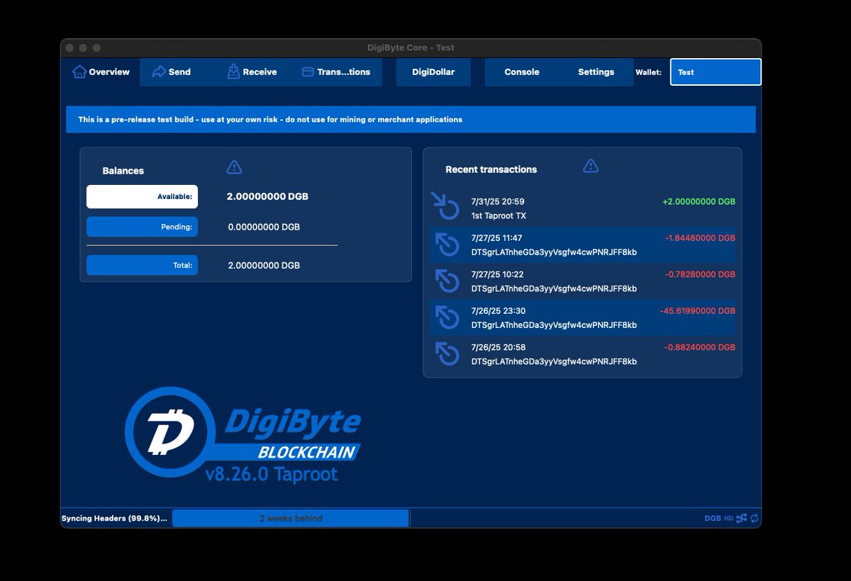 jaredctate's tweet photo. All $DGB v8.26.0 Taproot Core Wallet Unit & Functional Tests now passing! 

AI Dev Team 🐝DigiSwam was incredible!🤯

DigiByte PR #327 ready for full peer review & merge into main DGB Github. 

Next Steps:
-Manual Testing
-DigiHash Mining
-Beta Release

Review Here: https://t.co/1KhI3Zh1B5