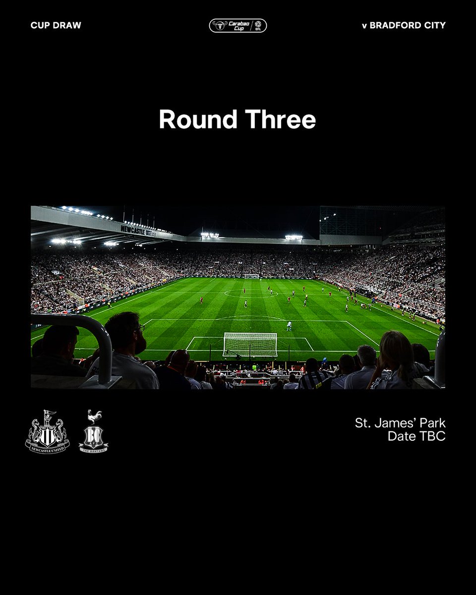 We will host Bradford City in Round Three of the Carabao Cup 🏆