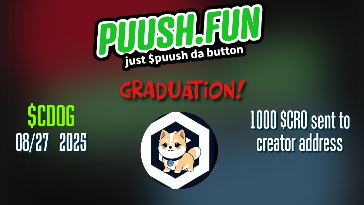PUUSHDABUTTON's tweet image. Congratulations to our newest puush.fun graduate with 

🐶 $cdog ⚫️

They take advantage of our brand new graduation perks
Vault rewards begin tomorrow!

#puushfuncronos
just $puush da button
🔴🔵