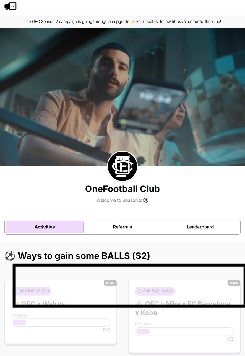 🚨 Breaking: The $OFC Season 2 Campaign is getting an upgrade 🔥

⚡🤔 S2 Campaign maybe 🔚 Ended?
🪂 Eligible Criteria + Allocation Checker coming soon 👀

🔔Stay tuned for updates 👉 <a href="/ofc_the_club/">OneFootball Club</a>