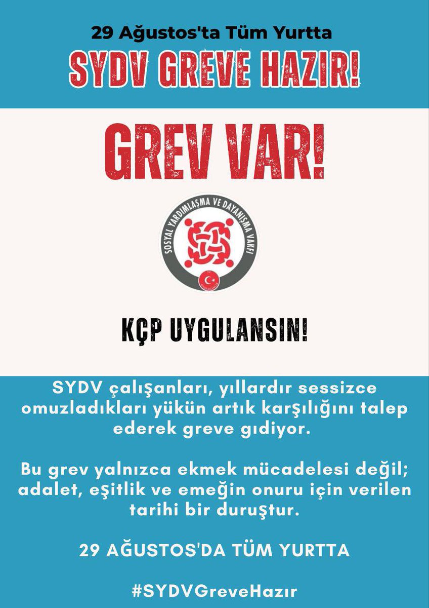 “Mecbur olmasak greve çıkmazdık, hakkımızı alın terimizden istiyoruz

#SYDVGreveHazır

<a href="/_cevdetyilmaz/">Cevdet Yılmaz</a> <a href="/MahinurOzdemir/">Mahinur Özdemir Göktaş</a> <a href="/memetsimsek/">Mehmet Simsek</a> <a href="/isikhanvedat/">Prof. Dr. Vedat Işıkhan</a> <a href="/tcailesosyal/">T.C. Aile ve Sosyal Hizmetler Bakanlığı</a> <a href="/ashb_sygm/">Sosyal Yardımlar Genel Müdürlüğü</a>  <a href="/csgbakanligi/">T.C. Çalışma ve Sosyal Güvenlik Bakanlığı</a> <a href="/SayimMadak/">Dr. Sevim Sayım Madak 🇹🇷</a> <a href="/ztarikdaroglu/">Zafer TARIKDAROĞLU</a> <a href="/LemanYenigunAk/">Leman Yenigun</a> <a href="/ersoyakif1/">Mehmet Akif ERSOY</a>