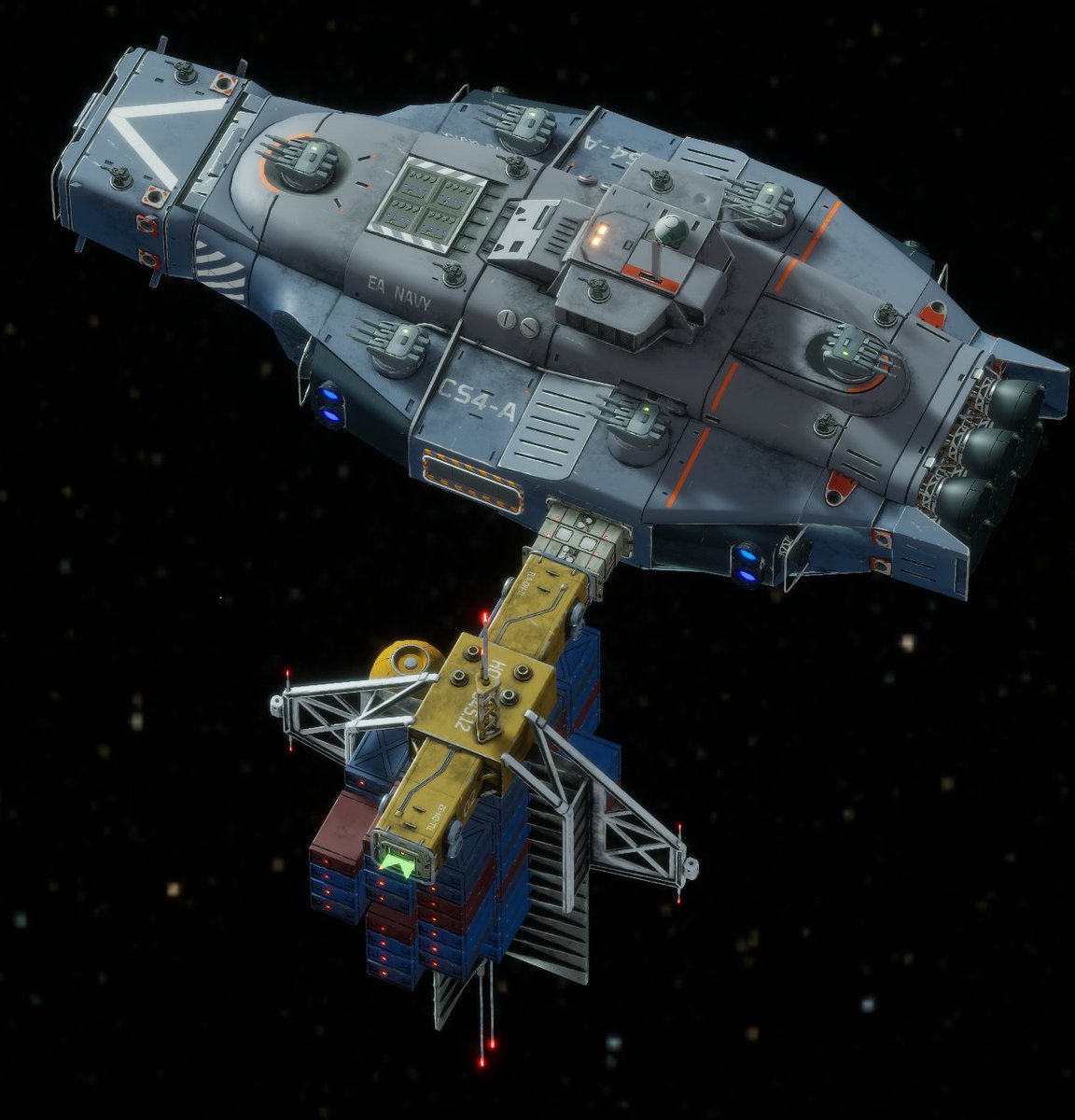 LevelCapGaming's tweet image. Got a new smuggler stash in C-Beams. A "space treasure chest". It's nice for showing the scale difference between a size 1 cargo ship and a size 4 destroyer.
#IndieGameDev #indiegame