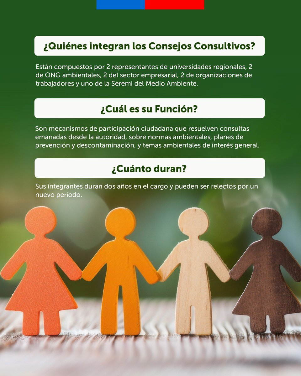 Los Consejos Consultivos del Medio Ambiente son instancias de participación ciudadana 🤝, para debatir 🙋🏻‍♀️ y entregar opiniones sobre la gestión ambiental 🌱 

Si te interesa conocer más o ser parte de los Consejos Consultivos en tu territorio, visita 

mma.gob.cl/participacion-…