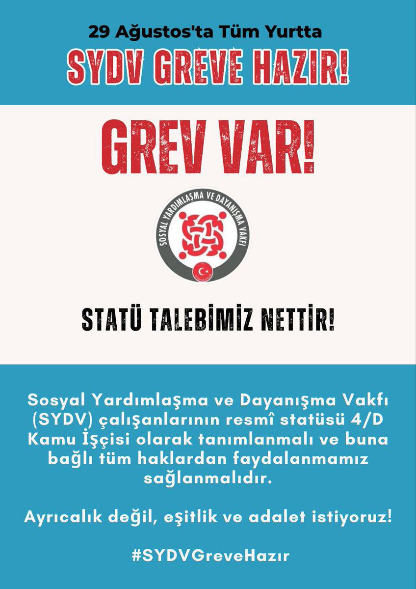 Sosyal Yardımlaşma ve Dayanışma Vakfı (@sydv_kadro) on Twitter photo Düşük maaşla geçinmeye çalıştık, kamu işçisi sayılmadan direnmeye çalıştık.
#SYDVGreveHazır
<a href="/_cevdetyilmaz/">Cevdet Yılmaz</a> <a href="/MahinurOzdemir/">Mahinur Özdemir Göktaş</a> <a href="/memetsimsek/">Mehmet Simsek</a> <a href="/isikhanvedat/">Prof. Dr. Vedat Işıkhan</a> <a href="/tcailesosyal/">T.C. Aile ve Sosyal Hizmetler Bakanlığı</a> <a href="/ashb_sygm/">Sosyal Yardımlar Genel Müdürlüğü</a> <a href="/csgbakanligi/">T.C. Çalışma ve Sosyal Güvenlik Bakanlığı</a> <a href="/SayimMadak/">Dr. Sevim Sayım Madak 🇹🇷</a> <a href="/ztarikdaroglu/">Zafer TARIKDAROĞLU</a> <a href="/LemanYenigunAk/">Leman Yenigun</a> <a href="/ersoyakif1/">Mehmet Akif ERSOY</a> Düşük maaşla geçinmeye çalıştık, kamu işçisi sayılmadan direnmeye çalıştık.
#SYDVGreveHazır
<a href="/_cevdetyilmaz/">Cevdet Yılmaz</a> <a href="/MahinurOzdemir/">Mahinur Özdemir Göktaş</a> <a href="/memetsimsek/">Mehmet Simsek</a> <a href="/isikhanvedat/">Prof. Dr. Vedat Işıkhan</a> <a href="/tcailesosyal/">T.C. Aile ve Sosyal Hizmetler Bakanlığı</a> <a href="/ashb_sygm/">Sosyal Yardımlar Genel Müdürlüğü</a> <a href="/csgbakanligi/">T.C. Çalışma ve Sosyal Güvenlik Bakanlığı</a> <a href="/SayimMadak/">Dr. Sevim Sayım Madak 🇹🇷</a> <a href="/ztarikdaroglu/">Zafer TARIKDAROĞLU</a> <a href="/LemanYenigunAk/">Leman Yenigun</a> <a href="/ersoyakif1/">Mehmet Akif ERSOY</a>