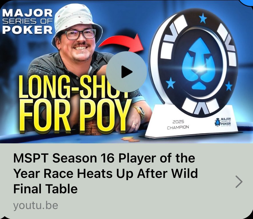 🎧 | MSPT Season 16 Player of the Year Race Heats Up After Wild Final Table

Episode 2 of the MSPT Podcast Presented by <a href="/PokerNews/">PokerNews</a> with <a href="/ChadAHolloway/">Chad Holloway</a> &amp; <a href="/Kyna_CooL/">Kyna C🍪🍪L</a> is available NOW❗️

youtu.be/hrEL6BzGdqs

Subscribe today!

Apple -> podcasts.apple.com/us/podcast/msp…

Sound Cloud ->