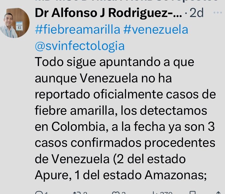 Ministra ⁦<a href="/MagaGutierrezV/">Magaly Gutiérrez Viña</a>⁩ , como explica Ud que Colombia haya registrado dos casos confirmados de fiebre amarilla provenientes de Venezuela, y el MPPS no informe sobre lo que está ocurriendo en Venezuela sobre la aparición de casos.