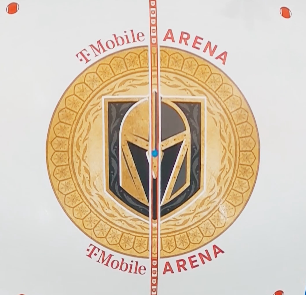 Here's the first look at the new center circle for VGK Year 9!  

📸from <a href="/GoldenKnights/">Vegas Golden Knights</a> 

See thread for a rundown of each of the previous 8