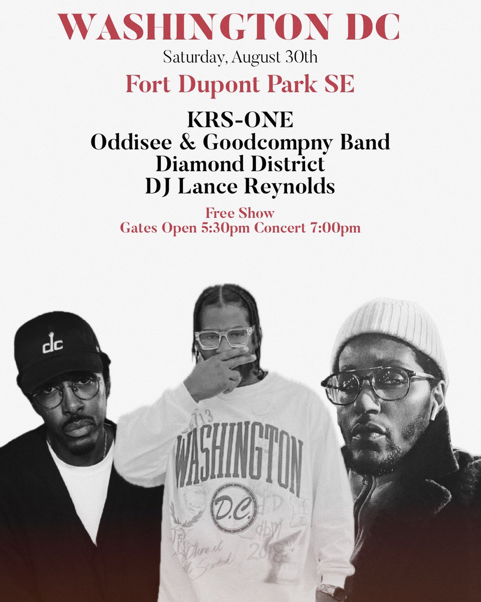 ODDISEE's tweet image. Washington, DC Free show this Saturday ✊🏾 KRS-ONE, Diamond District &amp;amp; GoodCompny Band