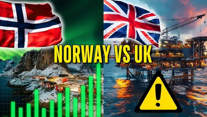 1970’te İngiltere ve Norveç Kuzey Denizi’nde petrol buldu.

İngiltere rezervlerini özel piyasalara sattı, Norveç ise devletin elinde tuttu.

Bu tek karar, Avrupa tarihindeki en büyük servet farkını yarattı.

İşte tam hikaye: 🧵