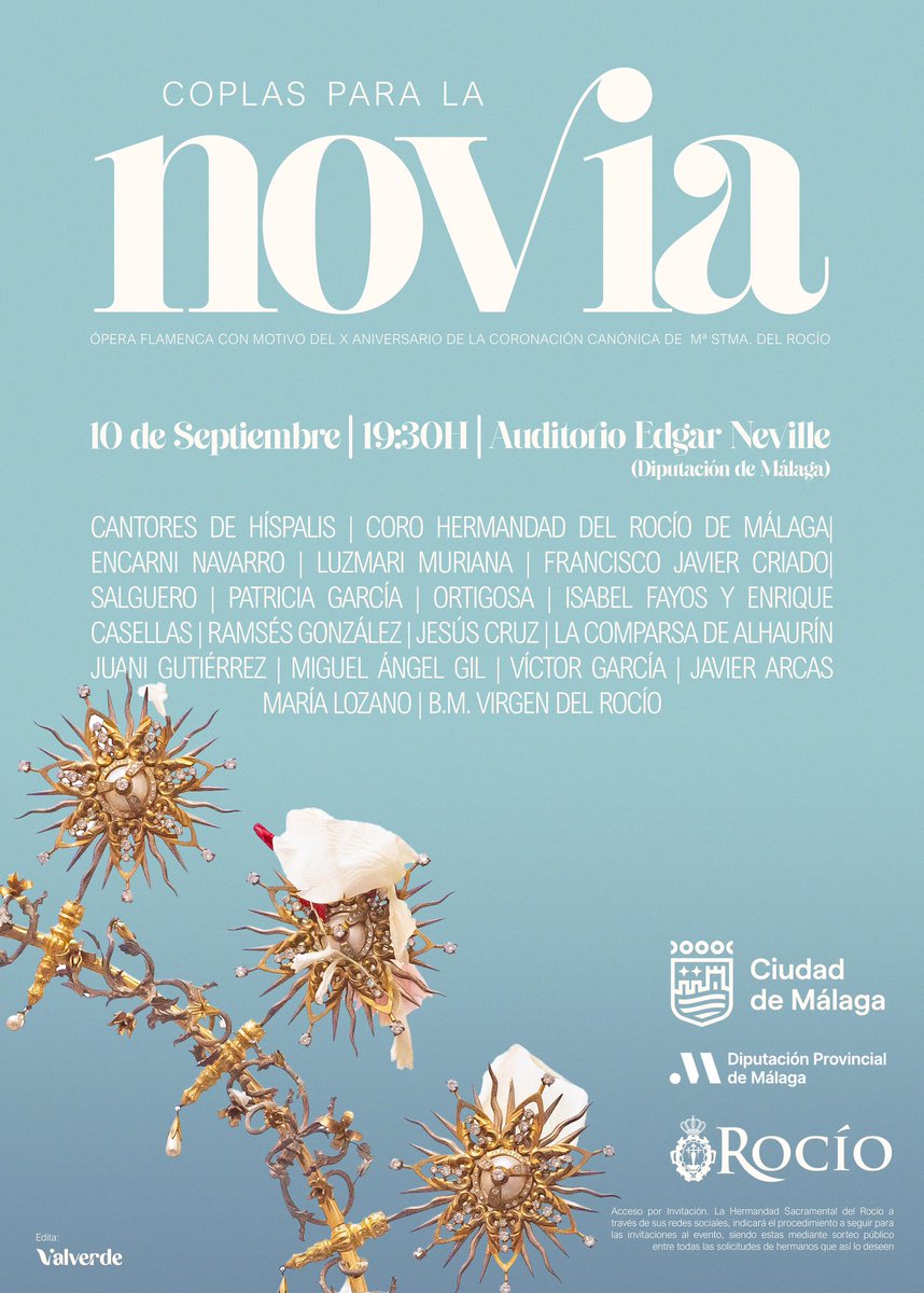 🎹🎶 · COPLAS PARA LA NOVIA - COMUNICADO : 
Tras las gestiones realizadas por nuestra Hermandad, el evento del próximo 10 de septiembre se celebrará en el Auditorio Edgar Neville, lo que permitirá contar con un mayor aforo para los hermanos. 
#CofradíasMLG