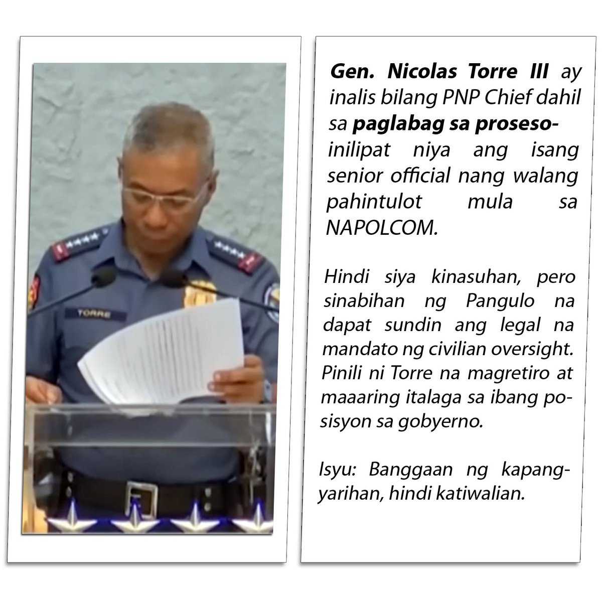 PHILSHIELD85936's tweet image. Gen. Torre, inalis sa PNP matapos balewalain ang utos ng NAPOLCOM. Walang kaso, pero malinaw ang paglabag. #PNPLeadership #AccountabilityPH