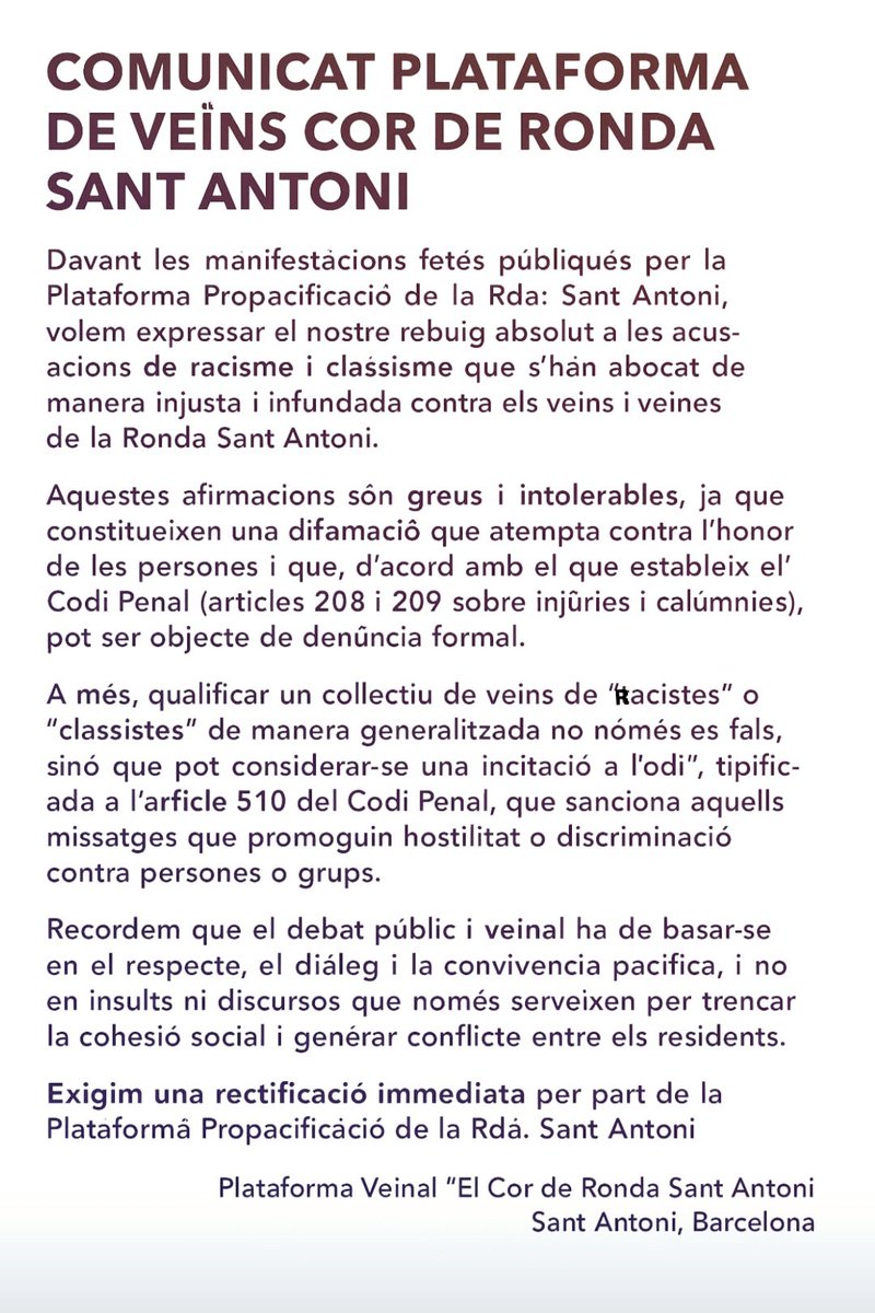 No tolerarem més difamacions. Exigim respecte i rectificació immediata