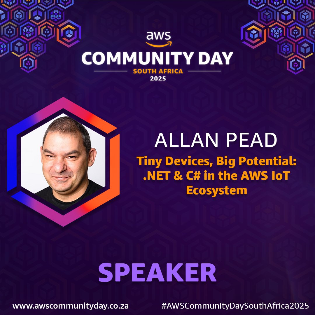 awsugcpt's tweet image. 🎤 Speaker Announcement ! 🎤
We’re excited to welcome @adpead to the stage at AWS Community Day South Africa 2025! 🎉☁️
Get ready for their session: "Tiny Devices, Big Potential: .NET & C# in the AWS IoT Ecosystem"
#AWSCommunityDaySouthAfrica2025 #SpeakerDrop #BuildOnAWS