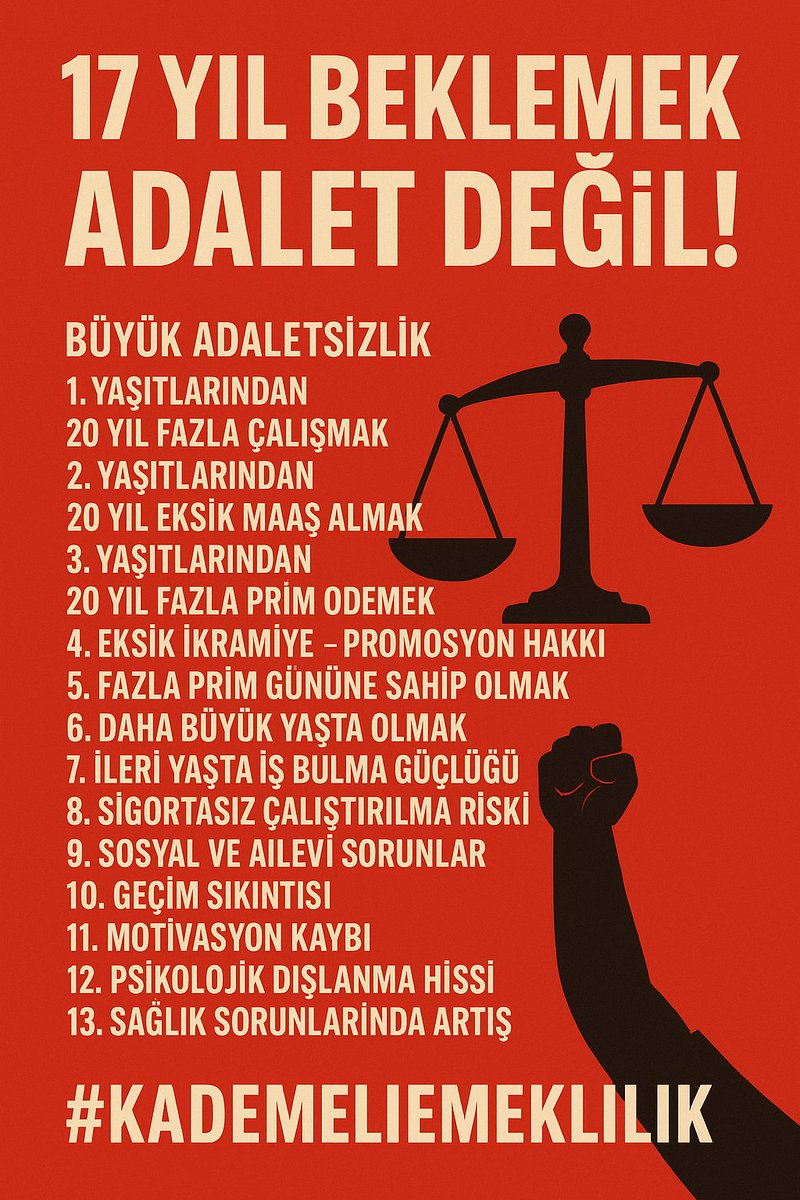 Coşkun Erol#EMAD ⚖️ (@coskun_emad) on Twitter photo <a href="/_cevdetyilmaz/">Cevdet Yılmaz</a> <a href="/HaberturkTV/">Habertürk TV</a> <a href="/BloombergHT/">Bloomberg HT</a> 08.09.1999 sonrası tüm SGK girişliler, 1 gün farkla 17 yıl geç emekli edilecek, bu yanlış düzeltilmeli ve söz verilmelidir.
Nesiller arası uçurumu ve insan ayrımını reddediyoruz.
<a href="/pelinyantur/">Pelin Yantur</a>
<a href="/ersoyakif1/">Mehmet Akif ERSOY</a>
<a href="/HaberturkTV/">Habertürk TV</a>
<a href="/_cevdetyilmaz/">Cevdet Yılmaz</a>
<a href="/BloombergHT/">Bloomberg HT</a>
<a href="/EmadDernegi/">EMEKLİLİKTE ADALET DERNEĞİ ⚖️</a>
#KademeYasasıŞarttır <a href="/_cevdetyilmaz/">Cevdet Yılmaz</a> <a href="/HaberturkTV/">Habertürk TV</a> <a href="/BloombergHT/">Bloomberg HT</a> 08.09.1999 sonrası tüm SGK girişliler, 1 gün farkla 17 yıl geç emekli edilecek, bu yanlış düzeltilmeli ve söz verilmelidir.
Nesiller arası uçurumu ve insan ayrımını reddediyoruz.
<a href="/pelinyantur/">Pelin Yantur</a>
<a href="/ersoyakif1/">Mehmet Akif ERSOY</a>
<a href="/HaberturkTV/">Habertürk TV</a>
<a href="/_cevdetyilmaz/">Cevdet Yılmaz</a>
<a href="/BloombergHT/">Bloomberg HT</a>
<a href="/EmadDernegi/">EMEKLİLİKTE ADALET DERNEĞİ ⚖️</a>
#KademeYasasıŞarttır