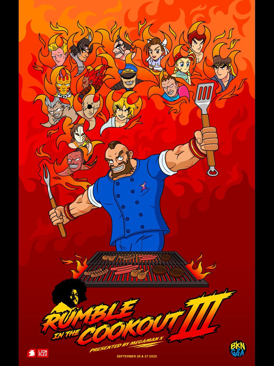 #Rumbleinthecookout3 Sept 26th-27th. 

Hosted by: <a href="/RealMegamanX8/">Anthony MegamanX Hicks</a> 

Flyer by: <a href="/lionplex/">LIONPLEX</a> 

More info In the sign up link: start.gg/tournament/rum…

<a href="/matcherino/">Matcherino</a> : matcherino.com/tournaments/16…