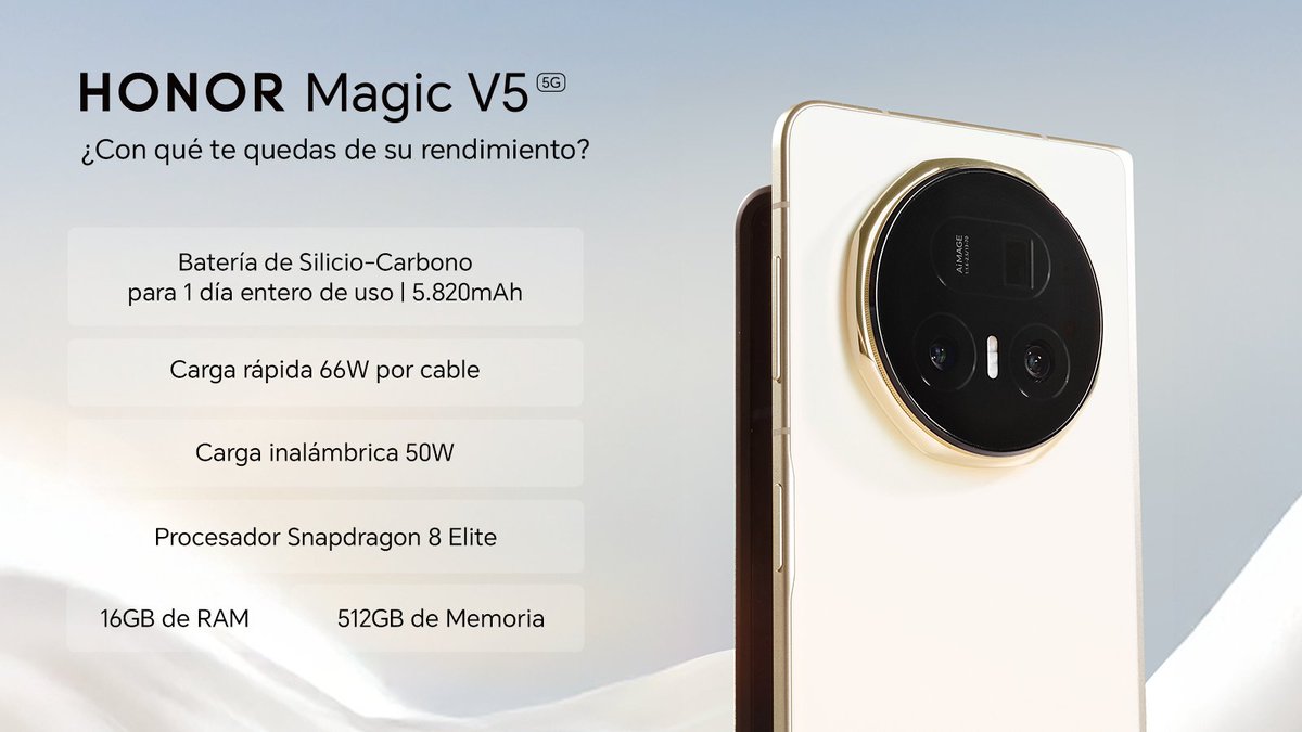 🎁 SORTEAZO 📱 #HONORMagicV5

¿CON QUÉ TE QUEDAS DE SU RENDIMIENTO?

¡EL PLEGABLE CON MÁS BATERÍA DEL MUNDO!

🔄Haz RT y…

👇Comenta en 3 ó+ tweets las que + te gustan con #HONORMagicV5