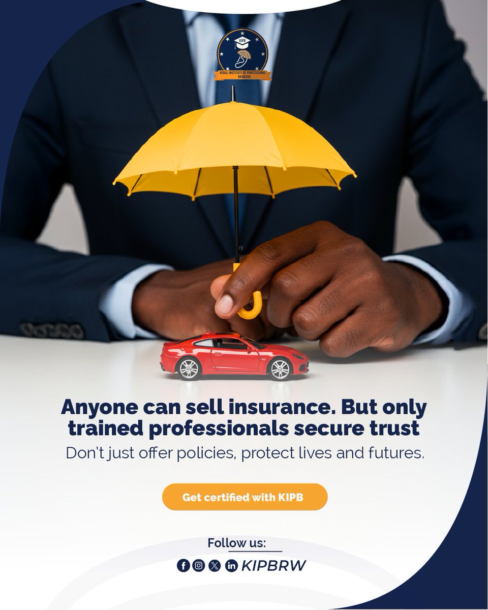 kigalinstitute's tweet image. Anyone can sell insurance. But only trained professionals secure trust. Don’t just offer policies, protect lives and futures. Get certified with #KIPB

#KIPBRwanda #InsuranceRwanda #ProfessionalTrainingRW #RwandaCourses #StudyInRwanda #ShortCoursesRwanda #KigaliTraining