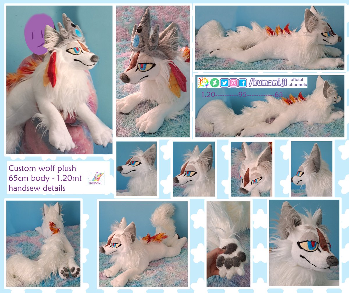 Kumaniji's tweet image. Custom wolf plushie in 1.20mt total long (65cm body long) made in minky+ fur fabric, with handsew details as always 🤗

#handmadeplush #customplush #wolfplush #soft #cuddle #ocplush