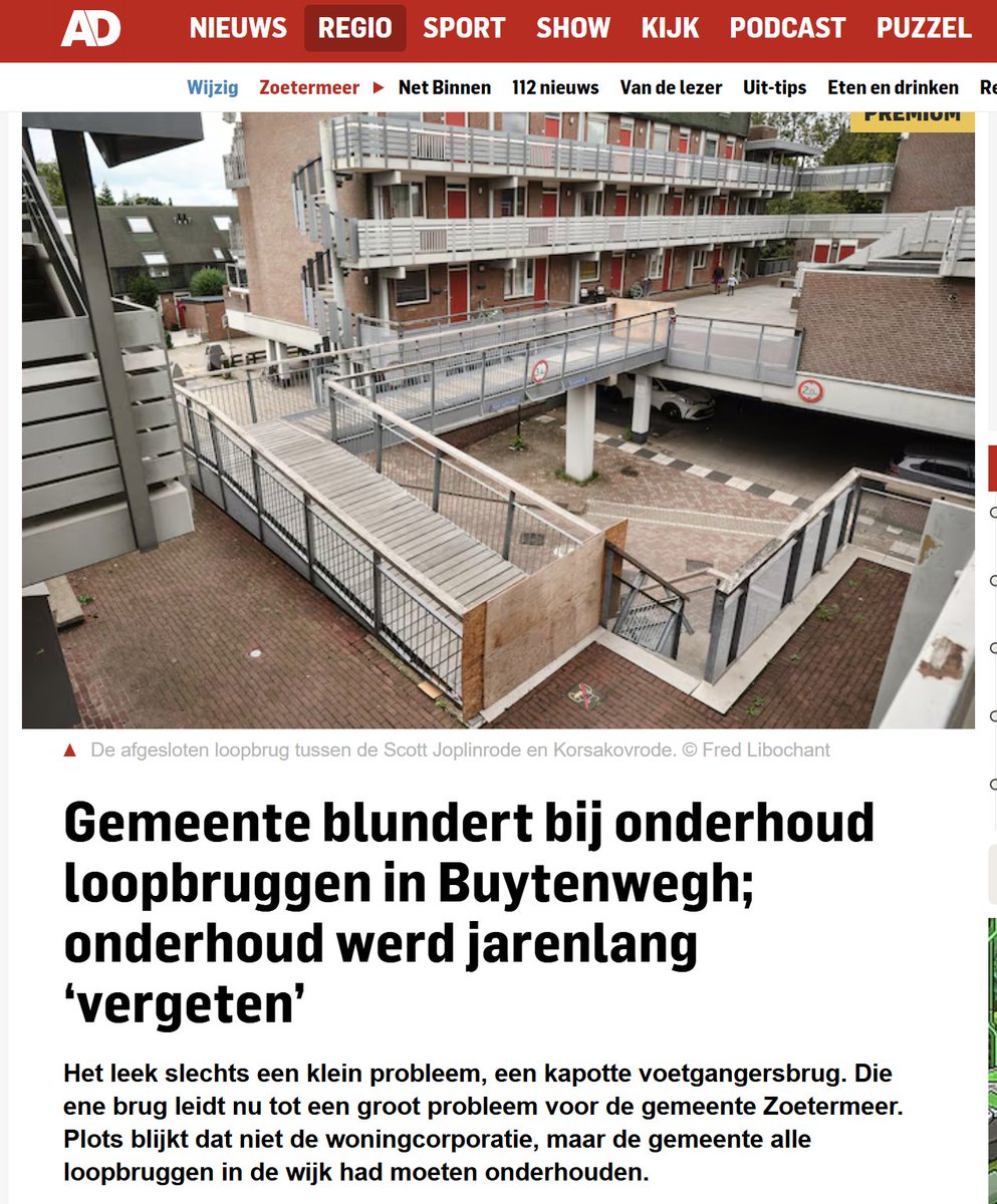 Gemeente blundert bij onderhoud loopbruggen in Buytenwegh; onderhoud werd jarenlang ‘vergeten’.

Hoe is het mogelijk dat de gemeente dit jarenlang niet wist? 🤯

FVD Zoetermeer heeft schriftelijke vragen gesteld aan het college👇

ad.nl/zoetermeer/vra…