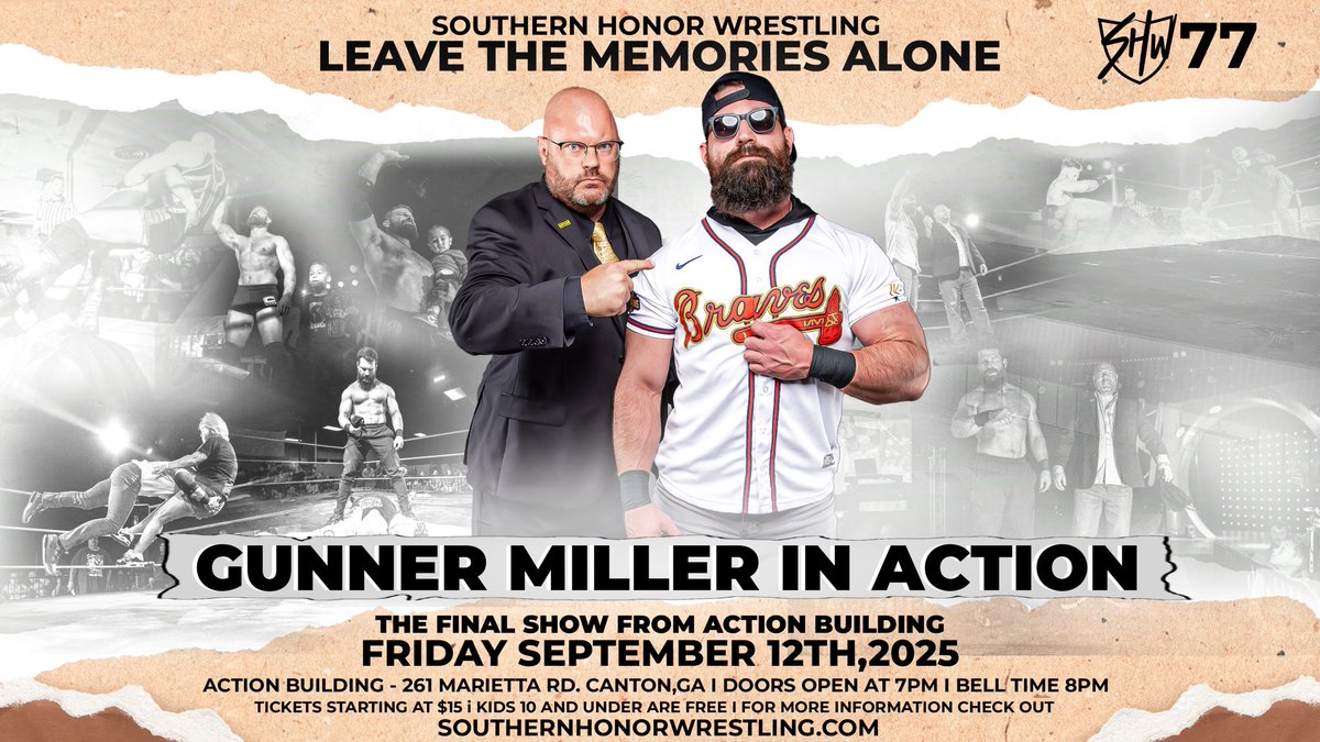 After a humiliating night at the #RumbleJack, Gunner Miller steps back into one-on-one action on September 12th, looking to redeem his pride. Who will he face? Find out at #SHW77! Don’t miss our final show from The Action Building as SHW presents “Leave The Memories Alone!”