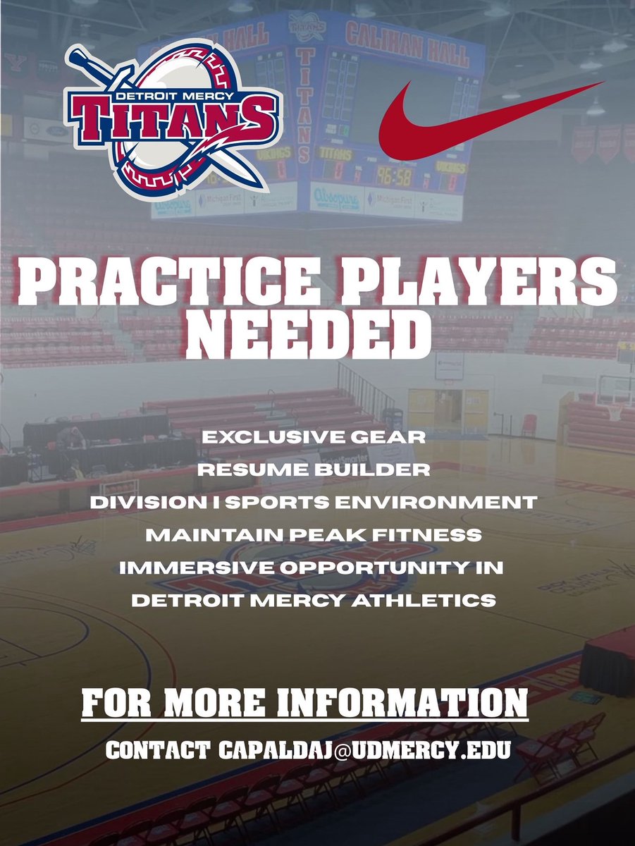 Detroit_WBB's tweet image. Practice players needed 🚨🏀 If you are a fully enrolled student and interested email CAPALDAJ@UDMERCY.EDU ‼️