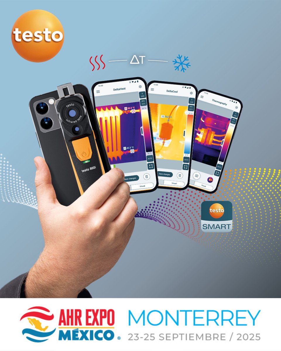 testo I ¡Visítanos en AHR MTY 2025!
🔥🚀 ¡NUEVA cámara termográfica #testo860i para smartphone/tablet! Más visión. Más conocimiento. En tiempo record. ¡Consigue AHORA la tuya en la expo! 👉 gimim.com/testo-860i-cam…
#testomx #ahrexpomexico #ahrexpomexico2025

<a href="/ahrexpomexico/">AHR EXPO MÉXICO</a>