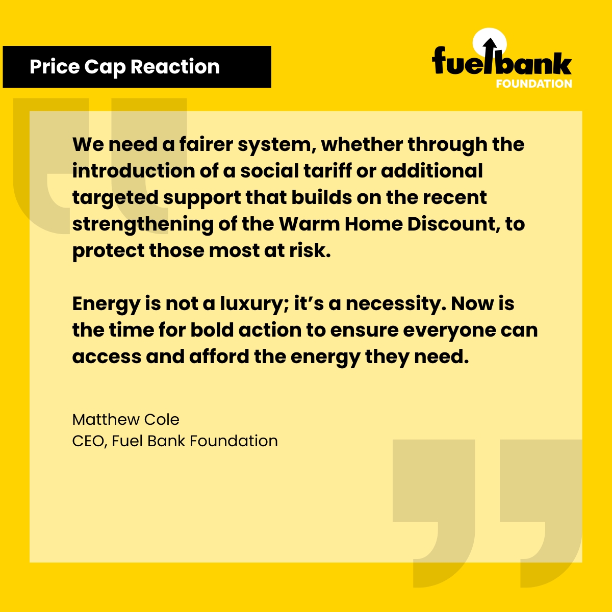 Today, <a href="/ofgem/">Ofgem</a> announced a 2% increase to the energy price cap from October 1st. 

For prepayment customers, this means annual bills are going up by £35.

Matthew Cole, CEO of Fuel Bank Foundation, gives his reaction to today's news. 

#EnergyPriceCap #FuelPoverty