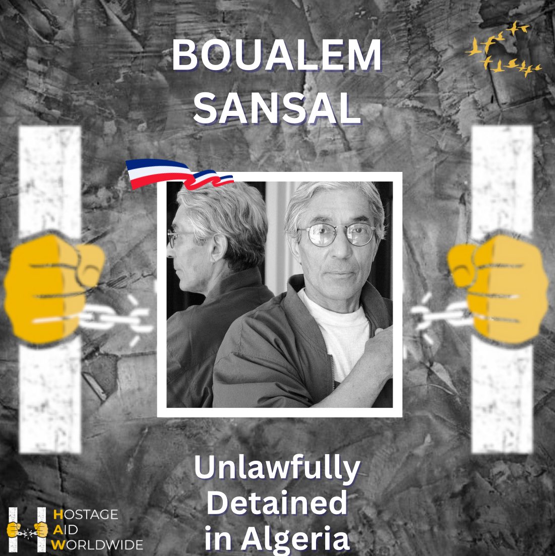 Hostage Aid Worldwide (@hostageaid) on Twitter photo French writer Boualem Sansal is serving a 5 year prison sentence under harsh conditions despite suffering from cancer. His only crime: speaking freely.
<a href="/EmmanuelMacron/">Emmanuel Macron</a>, France must not stay silent. Please act now to secure his release & bring him home.
<a href="/jnbarrot/">Jean-Noël Barrot</a> <a href="/CSoutienBS/">Comité de soutien international à Boualem Sansal</a> French writer Boualem Sansal is serving a 5 year prison sentence under harsh conditions despite suffering from cancer. His only crime: speaking freely.
<a href="/EmmanuelMacron/">Emmanuel Macron</a>, France must not stay silent. Please act now to secure his release & bring him home.
<a href="/jnbarrot/">Jean-Noël Barrot</a> <a href="/CSoutienBS/">Comité de soutien international à Boualem Sansal</a>