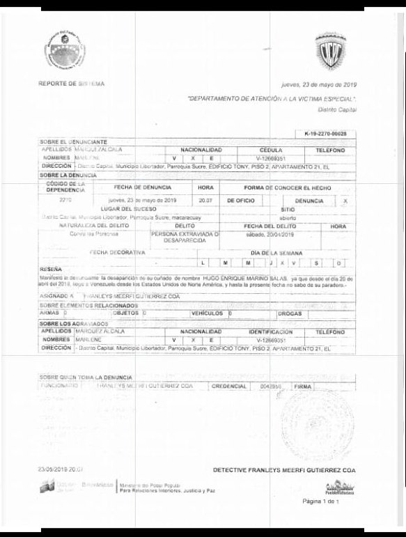 TAMARA_SUJU's tweet image. #Venezuela.  Atención Diosdado Cabello y a quien le caiga en el DGCIM:  pongo en este Mensaje La Cédula, el Pasaporte, la Denuncia sobre su desaparición en el CICPC y en la Defensoría en su momento de HUGO MARINO SALAS, desaparecido el 20 de Abril de 2019.  

Tengo más papeles de…