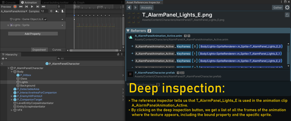 JailbrokenGame's tweet image. 🚀Asset References Inspector 1.1.0 is here!
🔍Introducing &quot;Deep Inspection&quot;
It was not enough to know who references an asset; now you can find out its path in the hierarchy, in which component, field, shading parameter... the references are stored. Link below:
#unity3d #gamedev