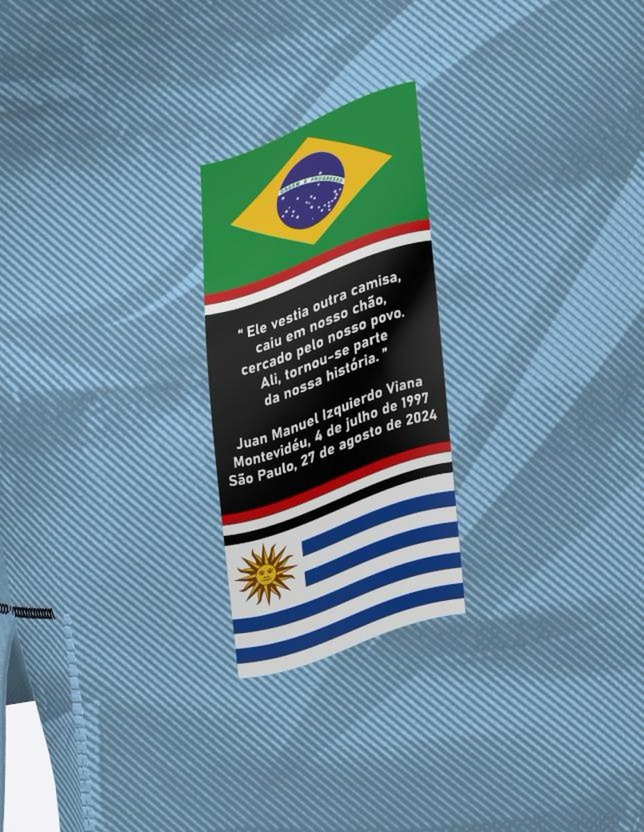 "Ele vestiu outra camisa, caiu em nosso chão, cercado pelo nosso povo. Ali, tornou-se parte da nossa história."

A frase na camisa que o São Paulo lançou em homenagem ao Juan Izquierdo.