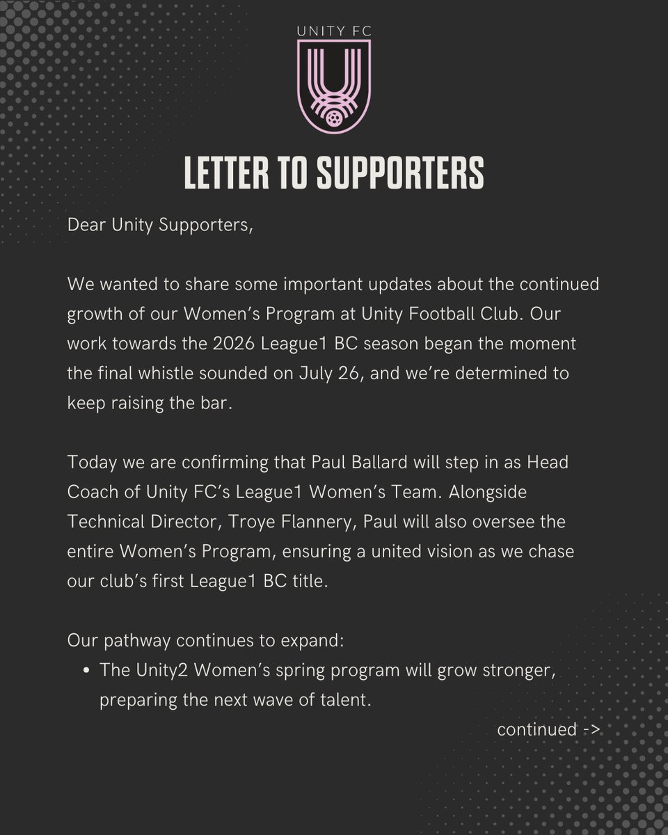 unityfcbc's tweet image. Unity FC Women's Program - Growing Together.

Focused on ambition, opportunity and building pathways that connect players across Surrey to the highest levels of the game