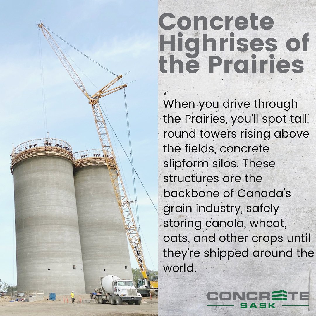On the Prairies, our “concrete highrises” don’t house offices they store grain🌾 One 80-ft silo can hold 1,200+ tonnes of concrete in its walls alone, keeping millions of bushels safe until they feed the world.

#ConcreteIsEverywhere #PrairieStrong
 #concrete