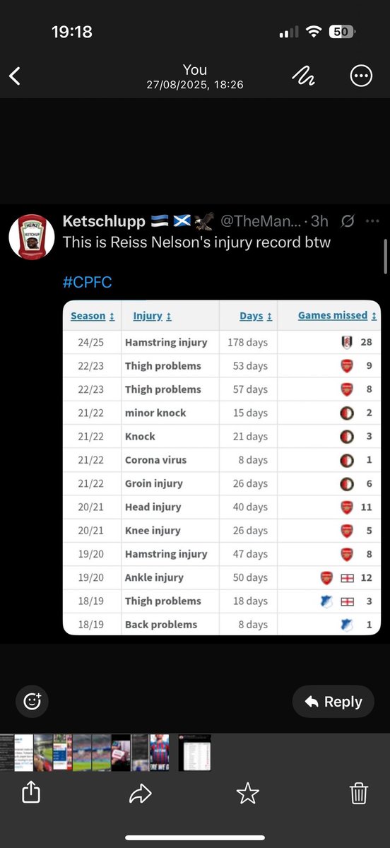 simmo_44's tweet photo. @BackOfTheNest This is his injury record https://t.co/kftpseGB3T