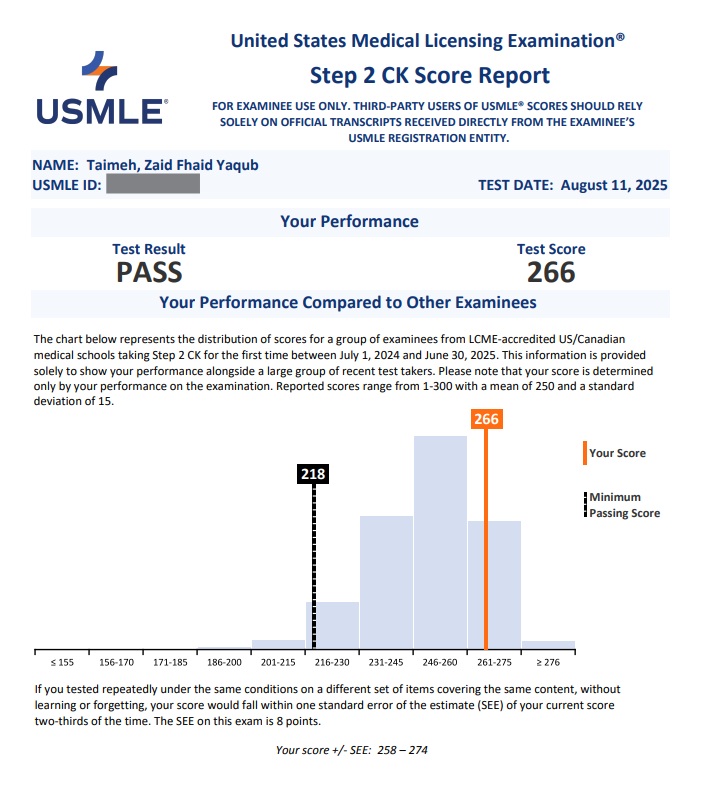 TaimehZaid's tweet image. Thrilled to share that I’ve aced my USMLE Step 2 ck exam! 

Grateful for all the challenges I faced along this journey and hopefully the best is coming. This wouldn&apos;t be done without the support of my family and friends. 
 
#MedTwitter #STEP2 #IMG #USMLE #MedX #Match2026