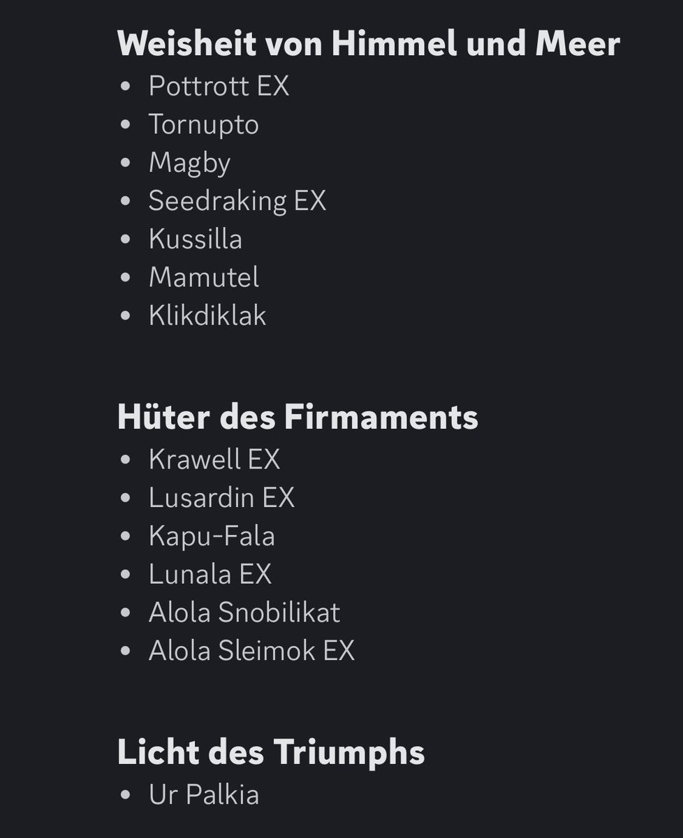 Spielt noch jemand Pokémon TCG Pocket und hat Lust Karten zu tauschen? Mir fehlt noch einiges aus verschiedensten Sets :3

Das aktuelle Set wird ab morgen tauschbar, deswegen habe ich es mit in die Auflistung aufgenommen.