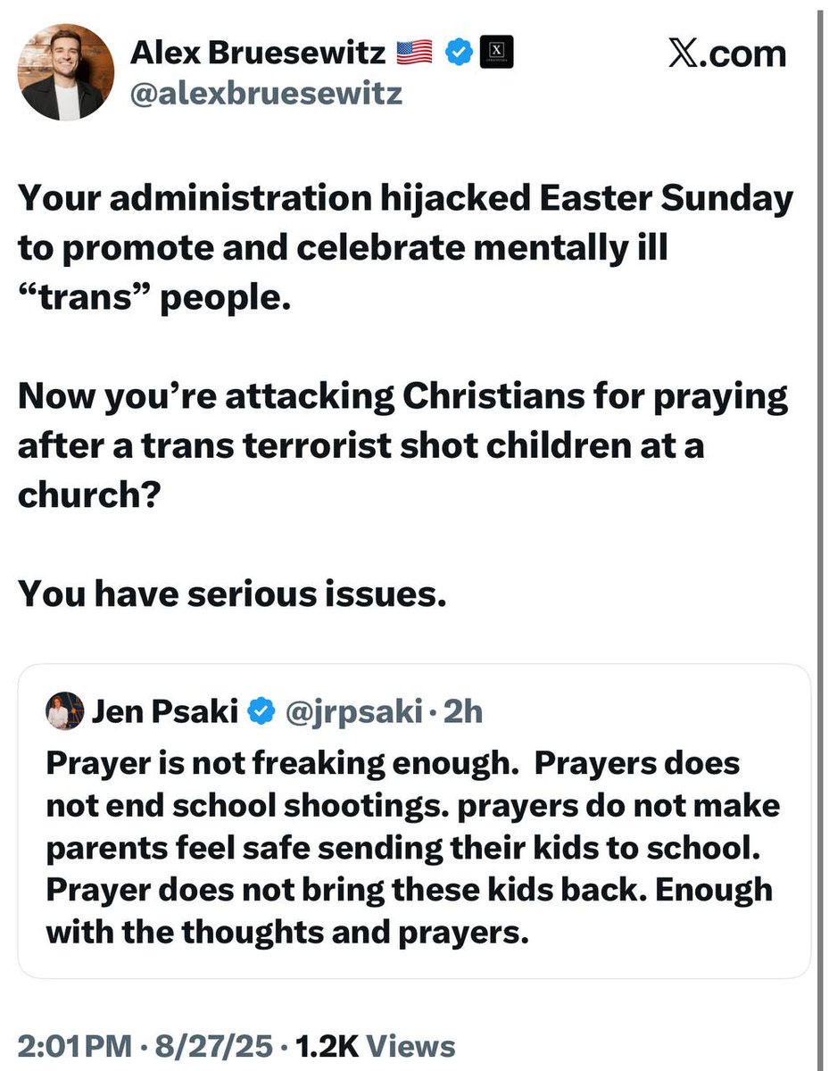 The democrat party is responsible for the trans violence we are seeing today. They mock our morals, values, integrity, our religion, and our family. They represent everything that is sinful and evil in this world and have the audacity to mock Christianity.  

If democrats wanted