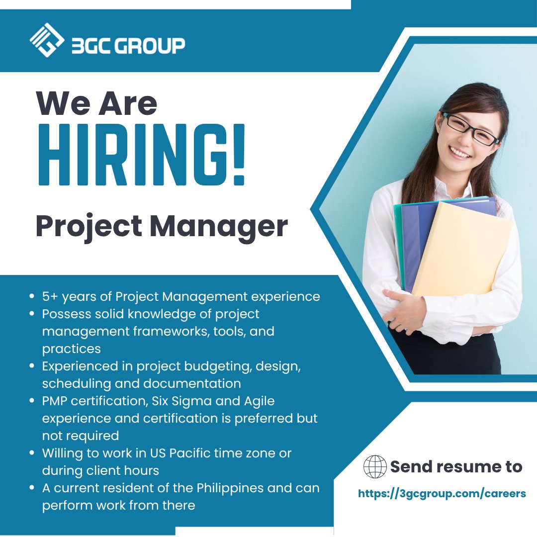 3GC_Group's tweet photo. Join us now as a Project Manager in 3GC!

Link to apply: https://t.co/HZ8bAVbobQ
Visit our website: https://t.co/RCdUkX7AST 

#3GCCareers #3GCHiring #jobopportunity #hiring #wearehiring #careers #JobHunt2025 #workfromhome #remotejobs #projectmanager #agile #sixsigma #pmp https://t.co/ePtwEOQ04h