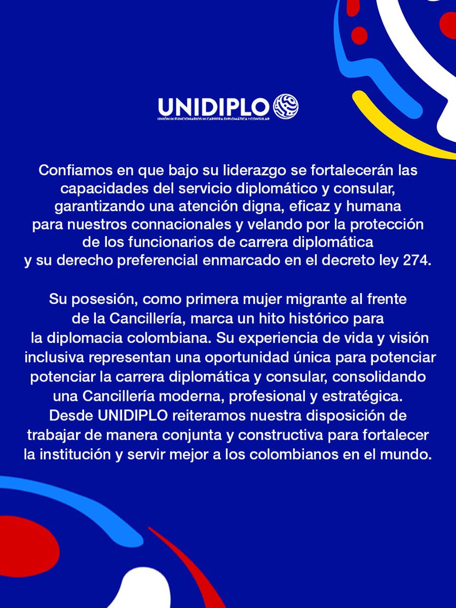 UNIDIPLO (@unidiplo) on Twitter photo Desde UNIDIPLO expresamos las más sinceras felicitaciones a <a href="/ryvillavicencio/">Yolanda Villavicencio Mapy</a> por su posesión como Ministra de Relaciones Exteriores de la República de Colombia. Desde UNIDIPLO expresamos las más sinceras felicitaciones a <a href="/ryvillavicencio/">Yolanda Villavicencio Mapy</a> por su posesión como Ministra de Relaciones Exteriores de la República de Colombia.