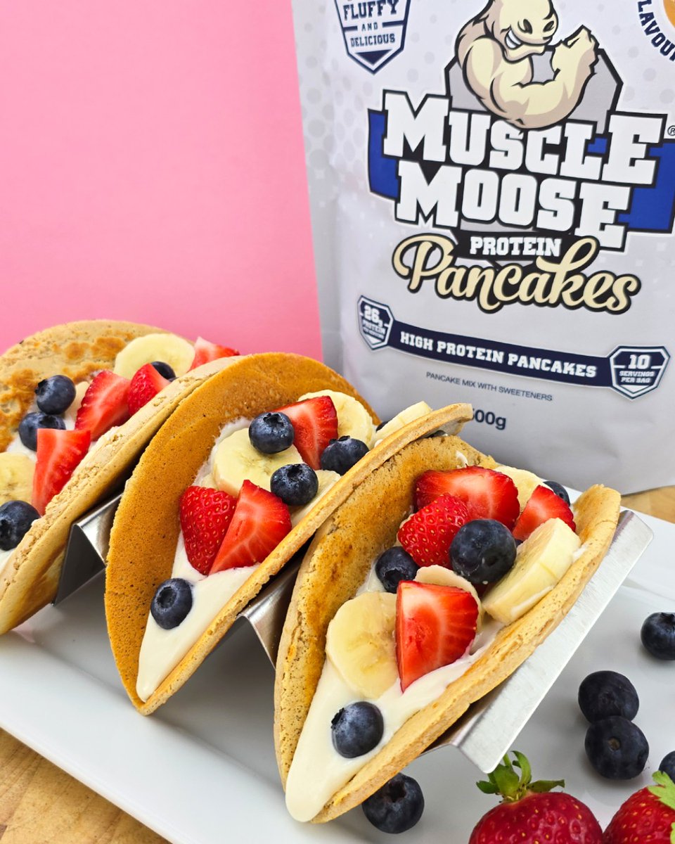 Who needs regular tacos when you can have Muscle Moose Pancake Tacos!

Loaded with Greek yoghurt (we mixed Vanilla Supreme Protein into ours) and your fave fruit 🥞🤩

How are you topping yours?