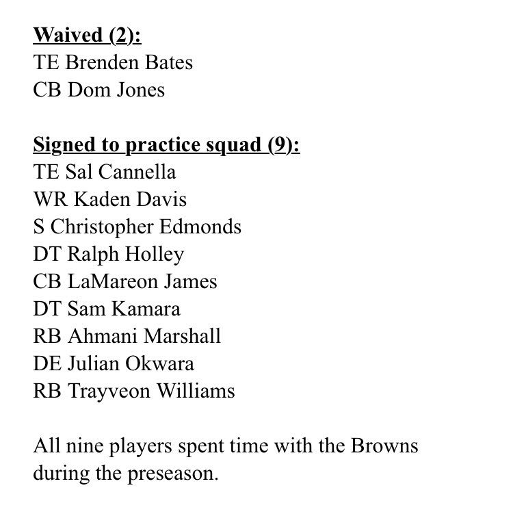 In addition to claiming Sanders and Bernard-Converse, the #Browns made the following moves today: