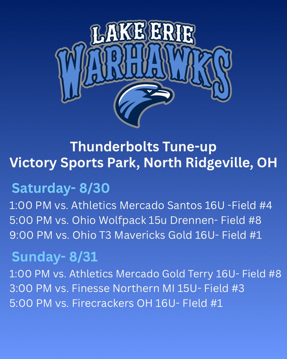 So ready for our first tournament of the fall! Come out and see us at the Thunderbolts Tune-up this weekend!! <a href="/Warhawks09Dixon/">Warhawks ‘09 - Dixon</a>