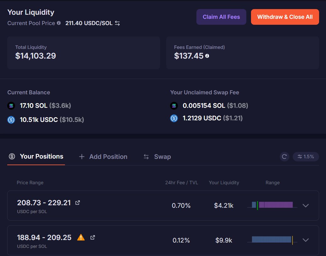 SOL/USDC용 Meteora 유동성 포지션