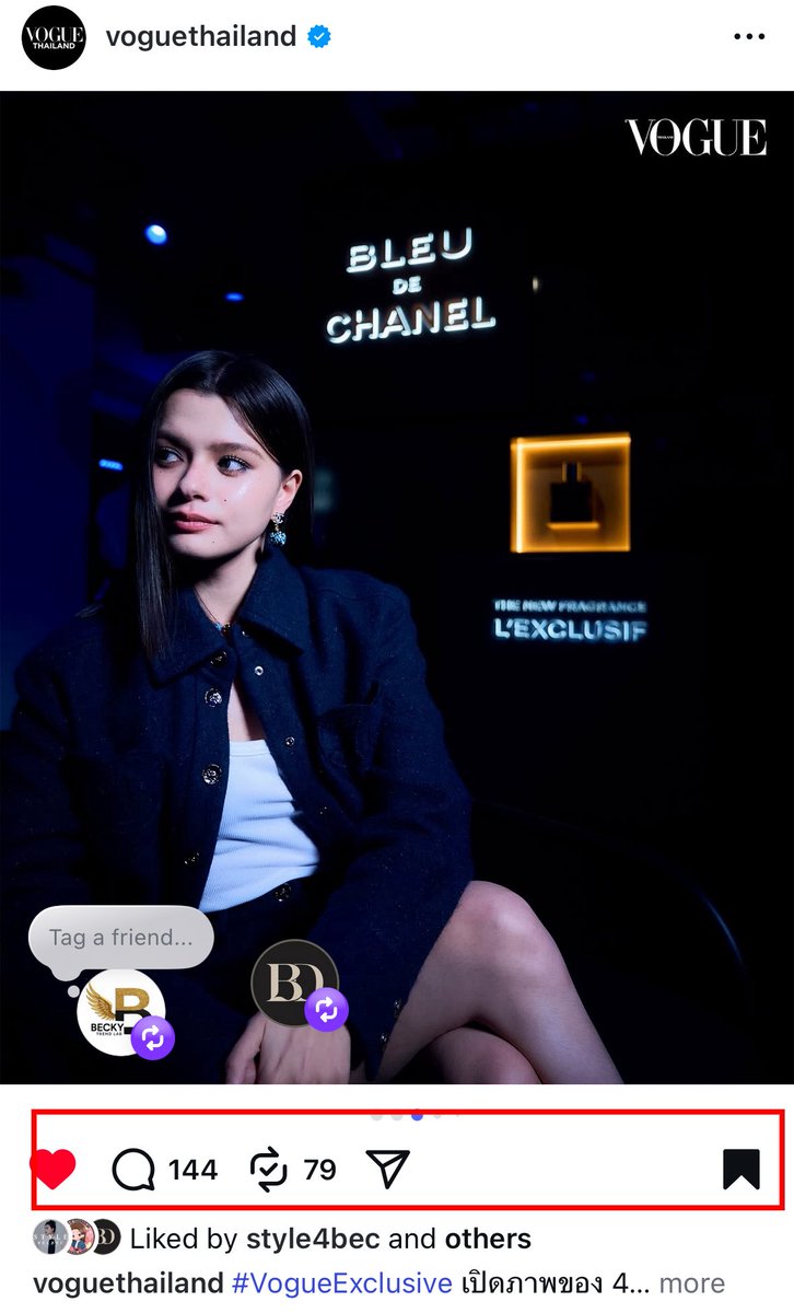 IG Post Update  ：VOGUEThailand
• Like 👍
• Comment 💬
• Share 🔁
• Save 📌
instagram.com/p/DN3hjaOXsLj/…

BECKY WITH BLEU DE CHANEL      
#BLEUDECHANELxBECKY 
#ChanelFragrance
#BLEUDECHANEL
#BleuLExclusif